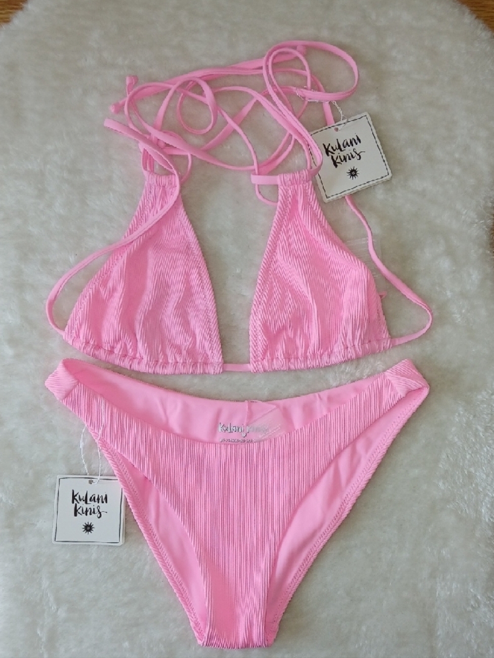 NWT Kulani Kinis Bubblegum Pink Bikini Top Size L &  Bottom Size M